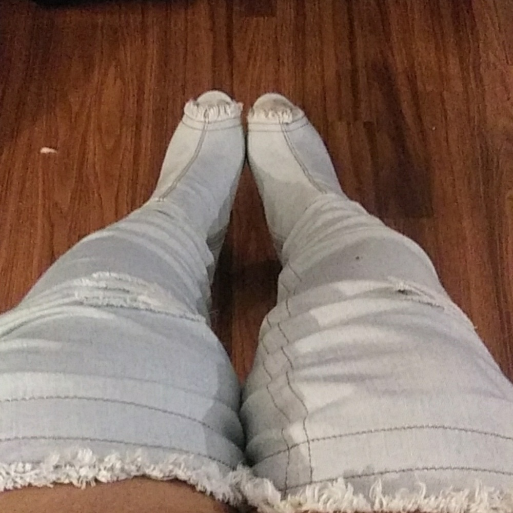 Thigh high denim jean boots